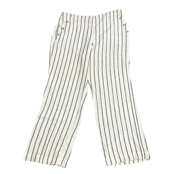Chico’s Casual Workwear Vacation 100% Linen Travel Striped Wide-Leg Pants - Picture 1 of 13